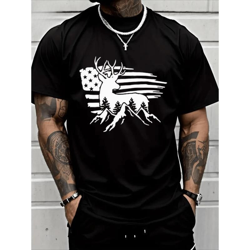 Deer Print Men's Graphic Design Crew Neck T Shirt Casual Cotton T Shirt Made in USA Hoodie, Sweatshirt | UrbanDripWear.com