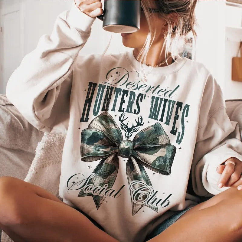 Deserted Hunters Wives Sweatshirt, Camo Hunting Wife Shirt, Camo Bow Tee, Deer Duck Hunting Bow Hoodie | UrbanDripWear.com