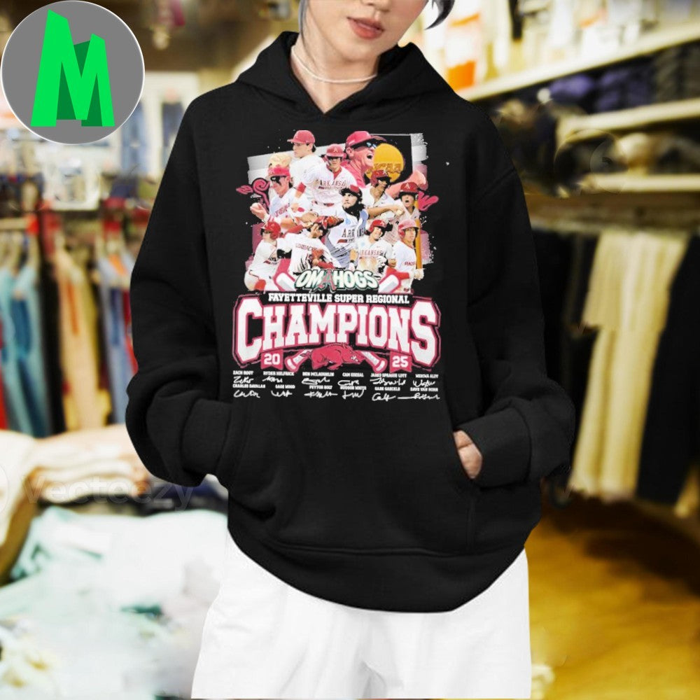 Design Arkansas Razorbacks Omahogs Fayetteville Super Regional Champions 2025 Graphic T-Shirt