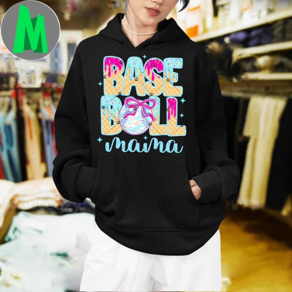 Design Baseball Mama Mom Home Plate Ice Cream Drip With Sprinkles Shirt