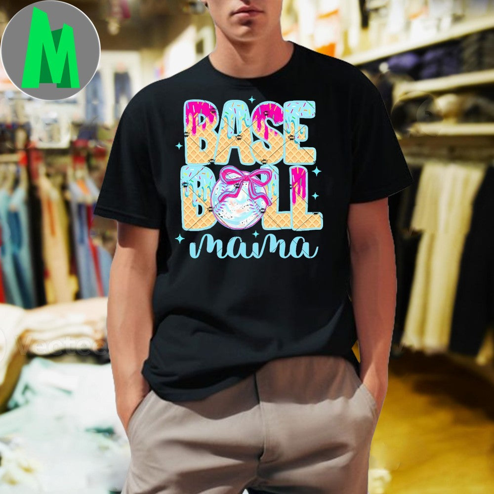 Design Baseball Mama Mom Home Plate Ice Cream Drip With Sprinkles Shirt