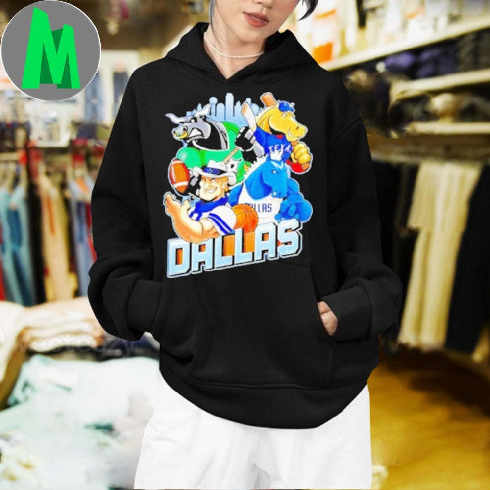 Design Black Dallas Sports Team Mascots City Skyline Graphic T-Shirt