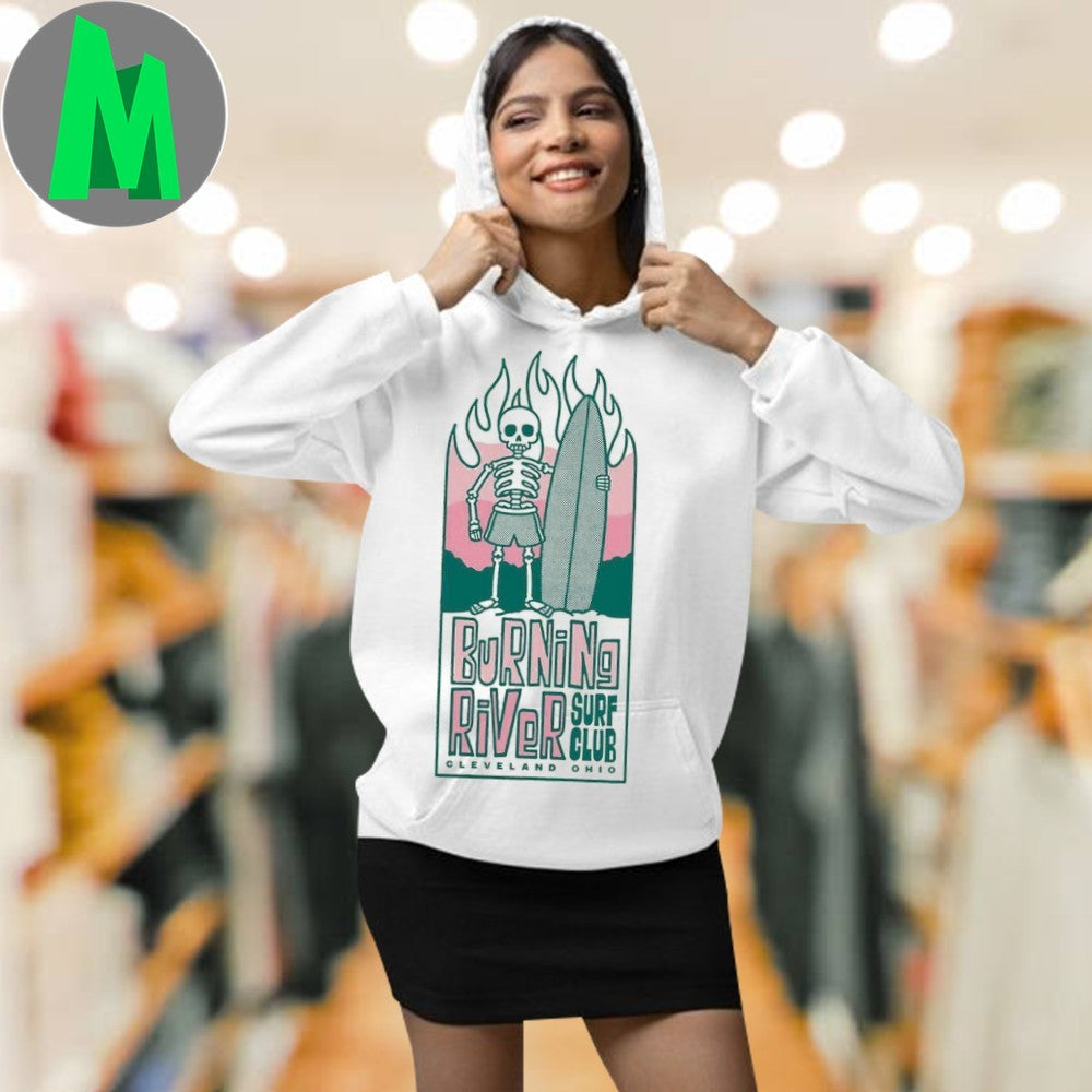 Design Burning River Surf Club Cleveland OH Skeleton Surfer Retro Shirt