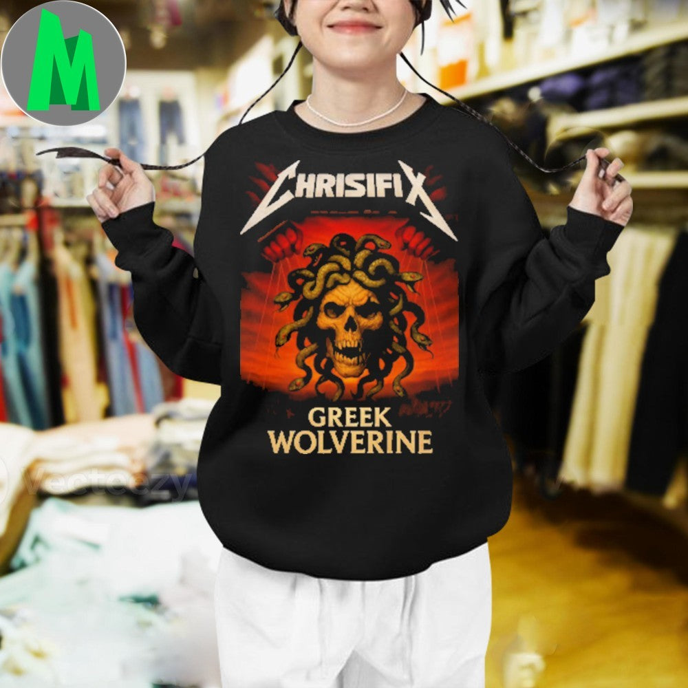 Design Chrisifix Greek Wolverine Master of Medusa Skull Shirt