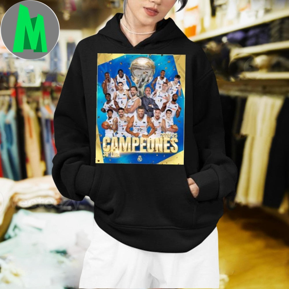 Design Congrats Real Madrid Baloncesto 2024-25 Campeones 38a Liga Shirt