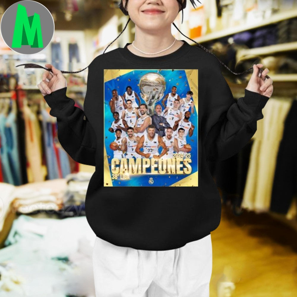 Design Congrats Real Madrid Baloncesto 2024-25 Campeones 38a Liga Shirt