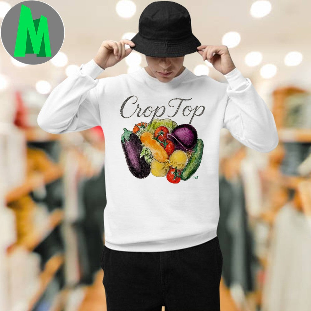 Design Cream Crop Top Vegetable Pun Shirt