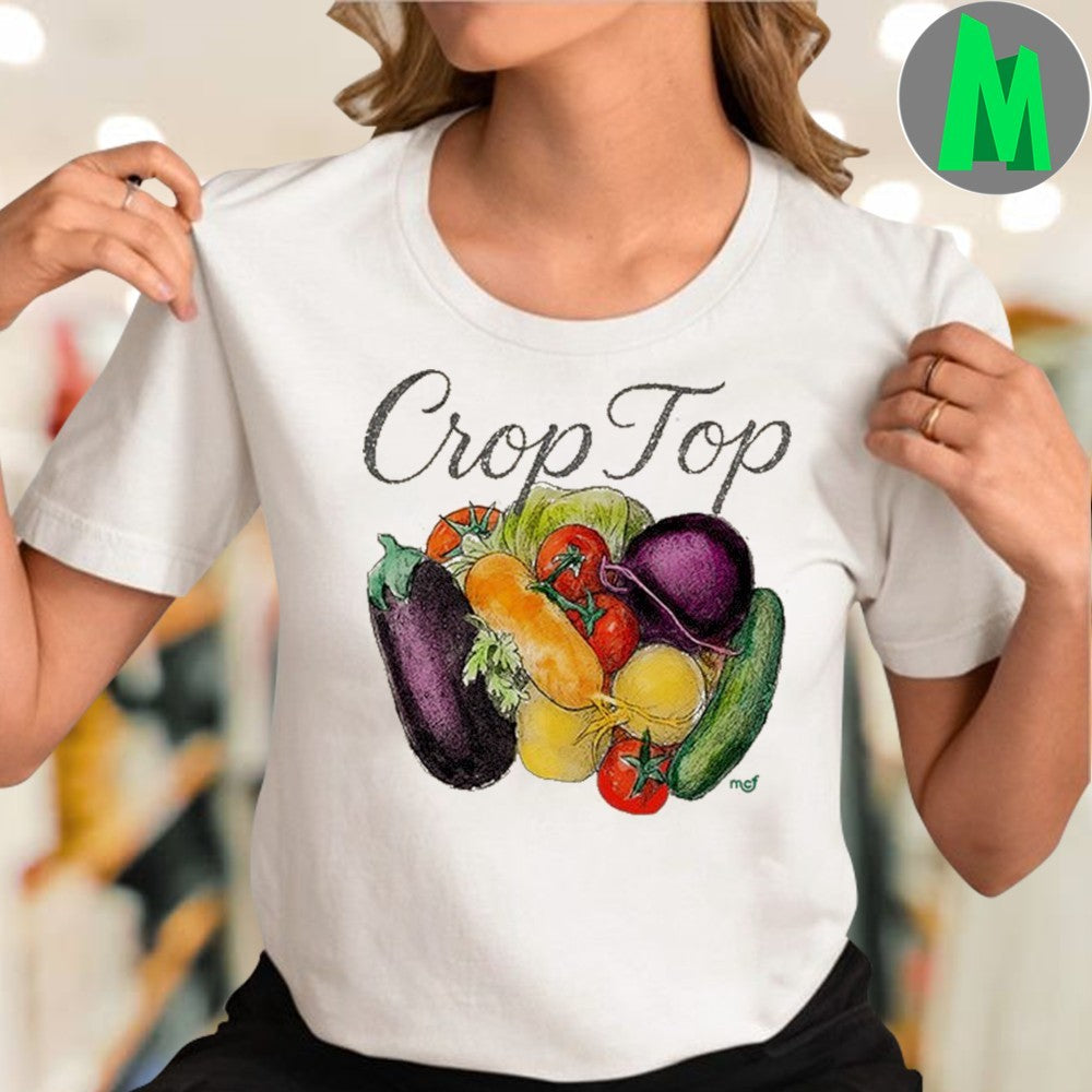 Design Cream Crop Top Vegetable Pun Shirt