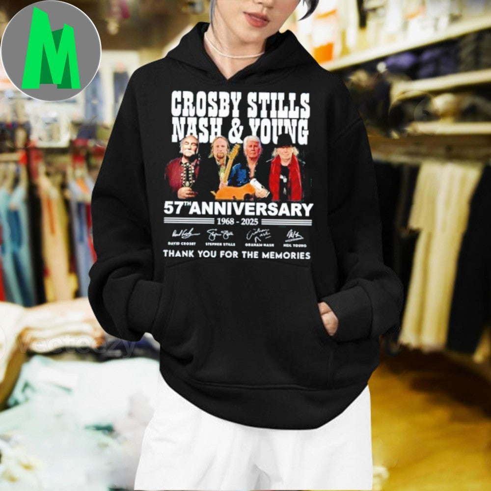 Design Crosby, Stills, Nash & Young 57th Anniversary 1968-2025 Signature T-shirt