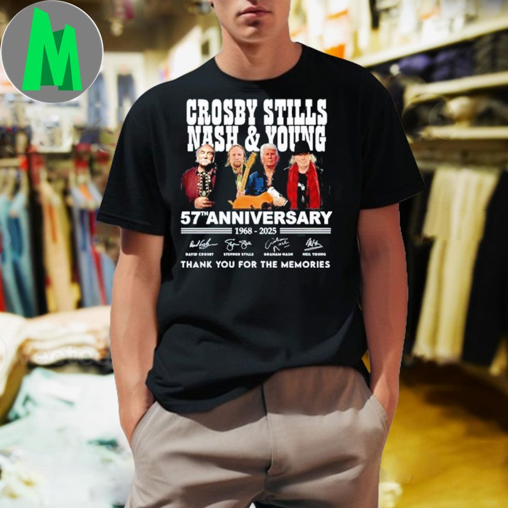 Design Crosby, Stills, Nash & Young 57th Anniversary 1968-2025 Signature T-shirt