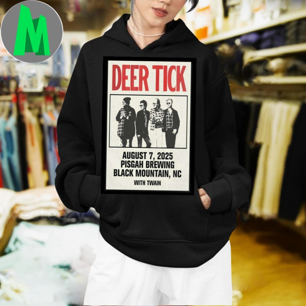 Design Deer Tick Band August 7 2025 Pisgah Brewing Black Mountain Concert Poster T-Shirt