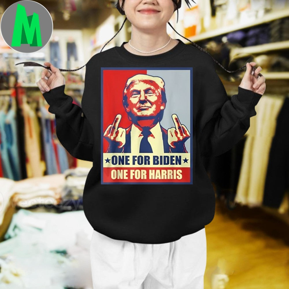 Design Donald Trump One For Biden One For Harris Middle Finger Political Graphic T-Shirt