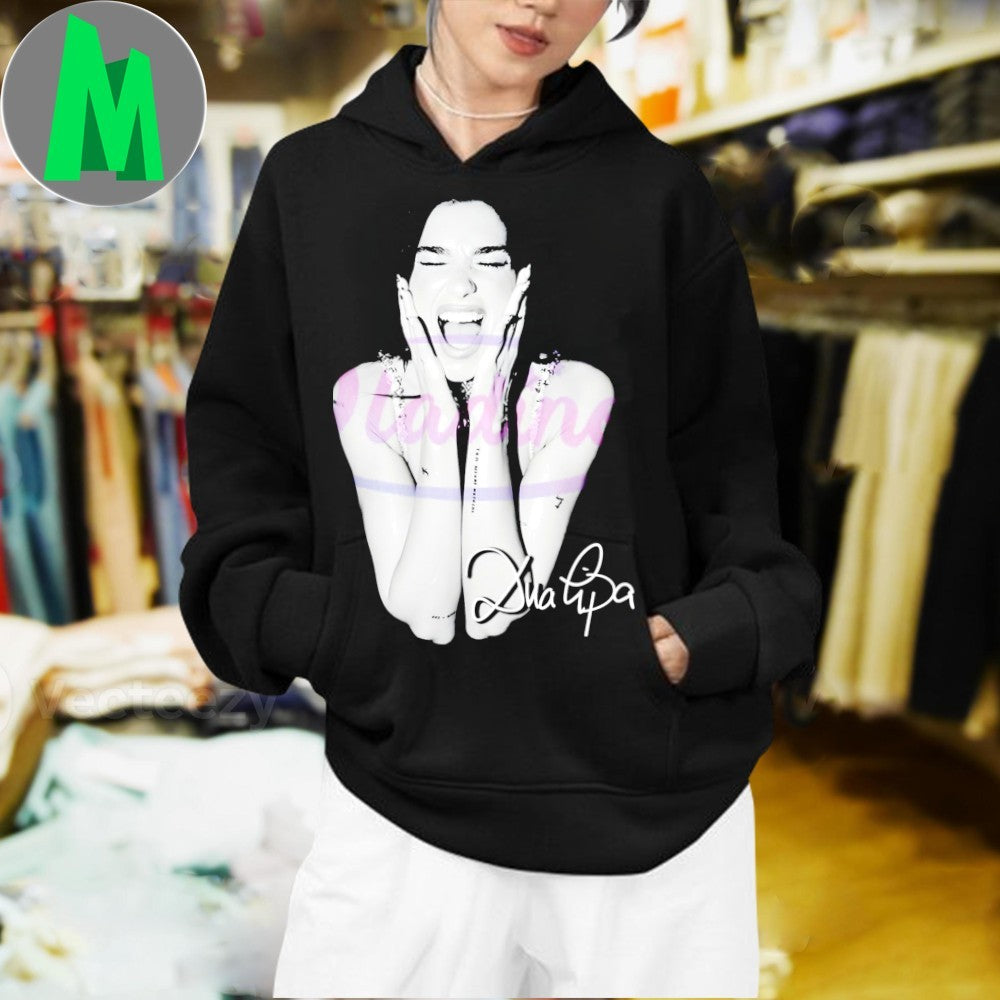 Design Dua Lipa Screaming Black And White Portrait Signature Style Shirt
