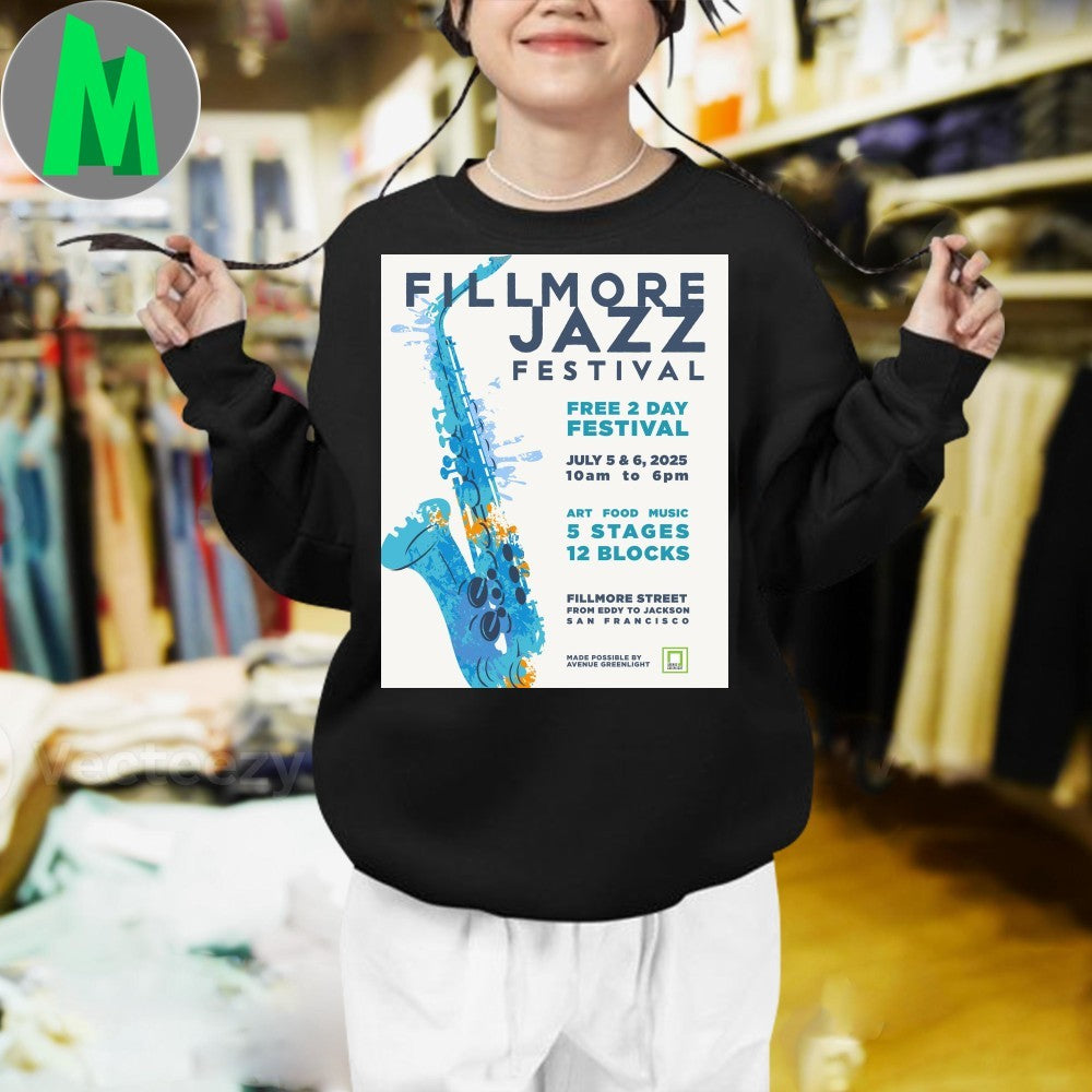 Design Fillmore Jazz Festival 2025 San Francisco Saxophone Music T-Shirt