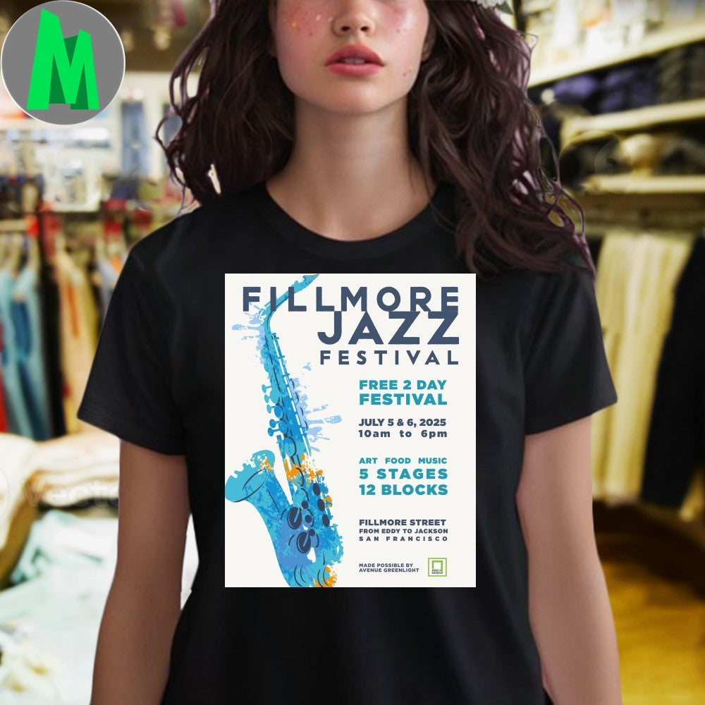 Design Fillmore Jazz Festival 2025 San Francisco Saxophone Music T-Shirt