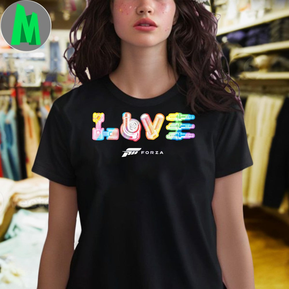 Design Forza Love Pride LGBTQ+ Racing Gamer Engine Parts Graphic T-Shirt