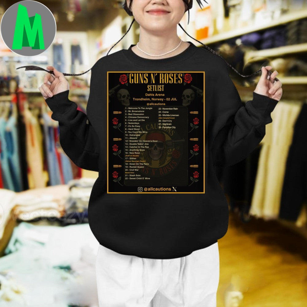 Design Guns N’ Roses Trondheim Norway 2025 Concert Setlist T-Shirt