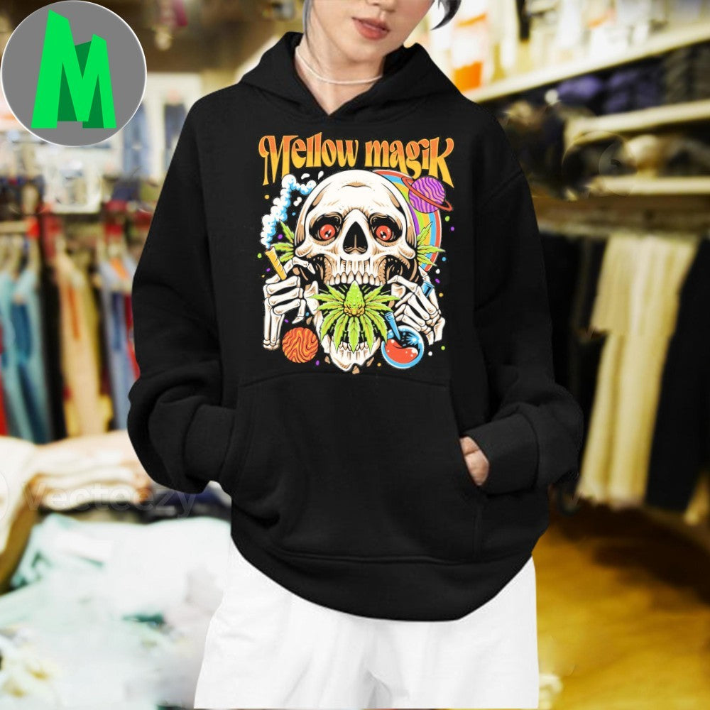 Design Mellow Magik Psychedelic Skull Cannabis Graphic T-Shirt