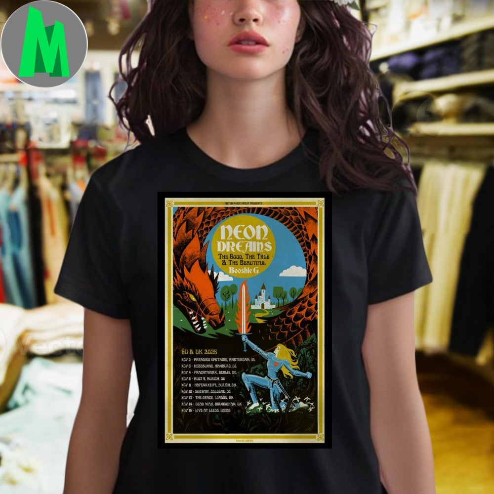 Design Neon Dreams EU UK 2025 Tour Concert Music Band Dragon Knight Poster Fan Shirt