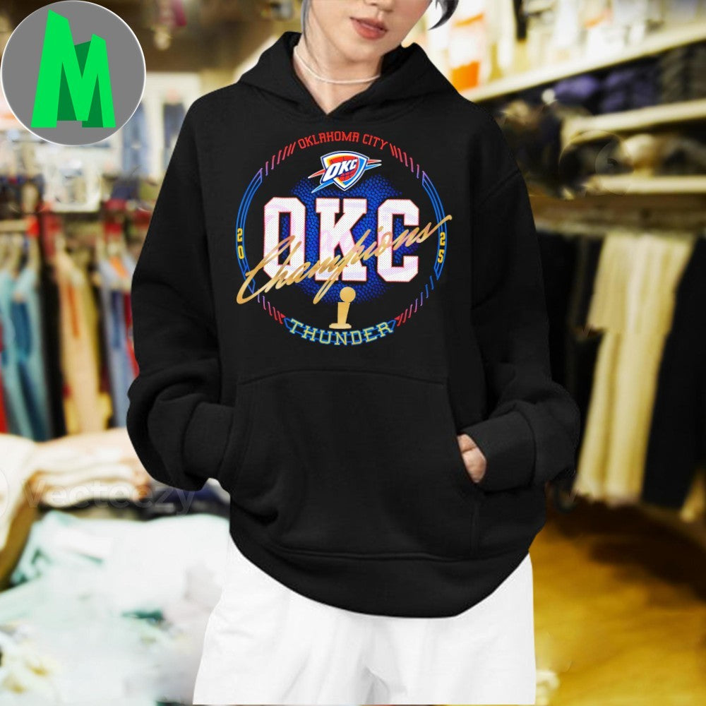 Design OKC Thunder 2025 NBA Finals Champions Blue Ball & Trophy Graphic T-Shirt