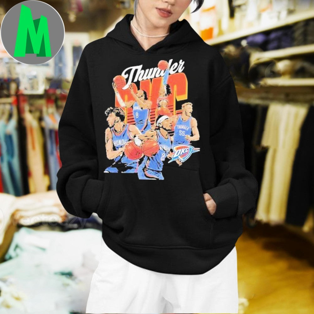 Design OKC Thunder Basketball Starting 5 Players Caricature Graphic T-Shirt