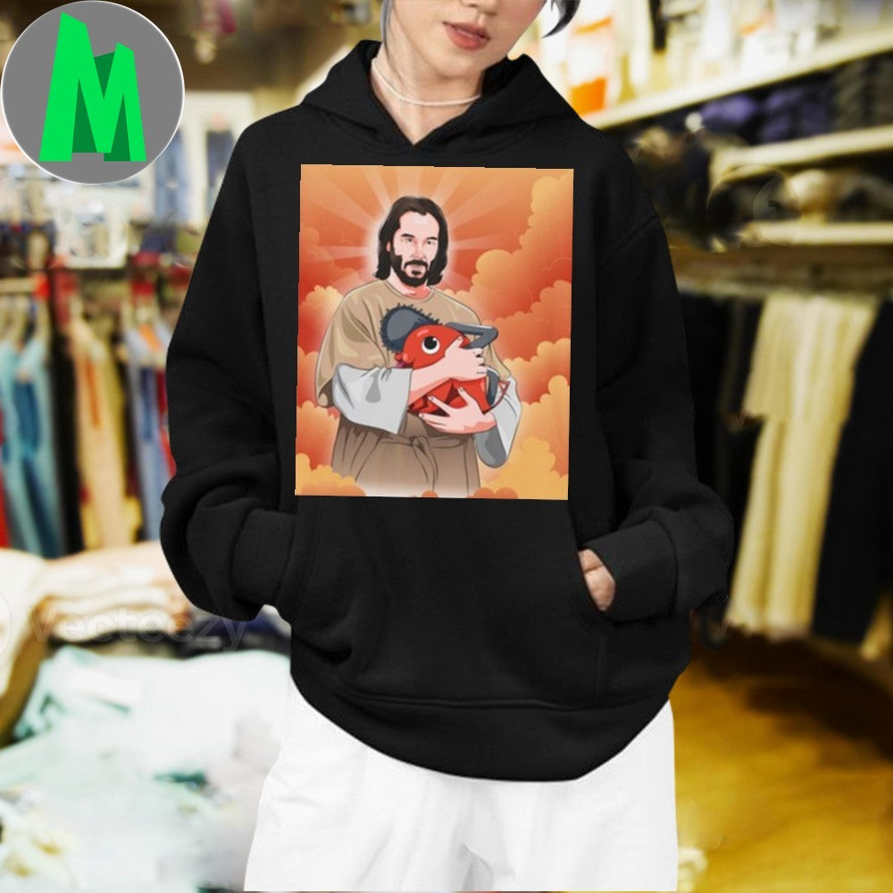 Design Ryan Colt Levy Wearing Keanu And Pochita Saint Wick Chainsaw Man Anime Black Shirt