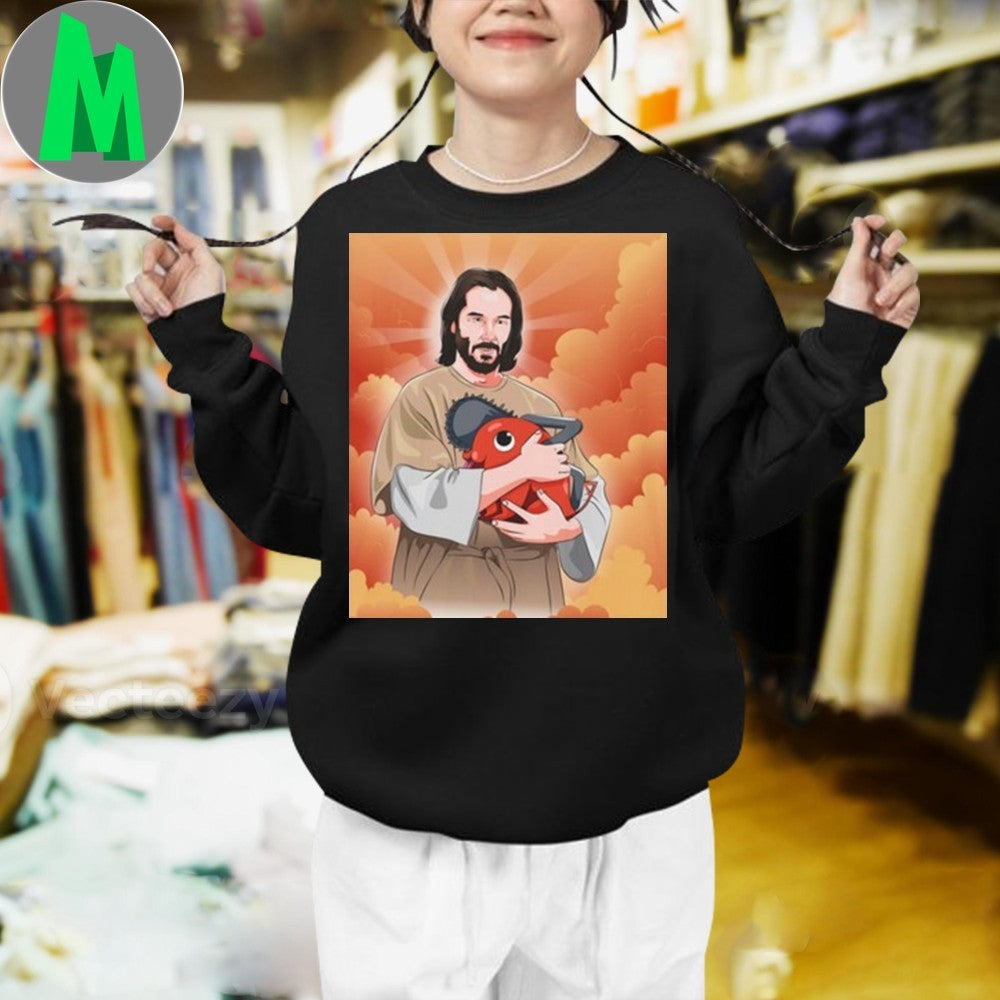 Design Ryan Colt Levy Wearing Keanu And Pochita Saint Wick Chainsaw Man Anime Black Shirt