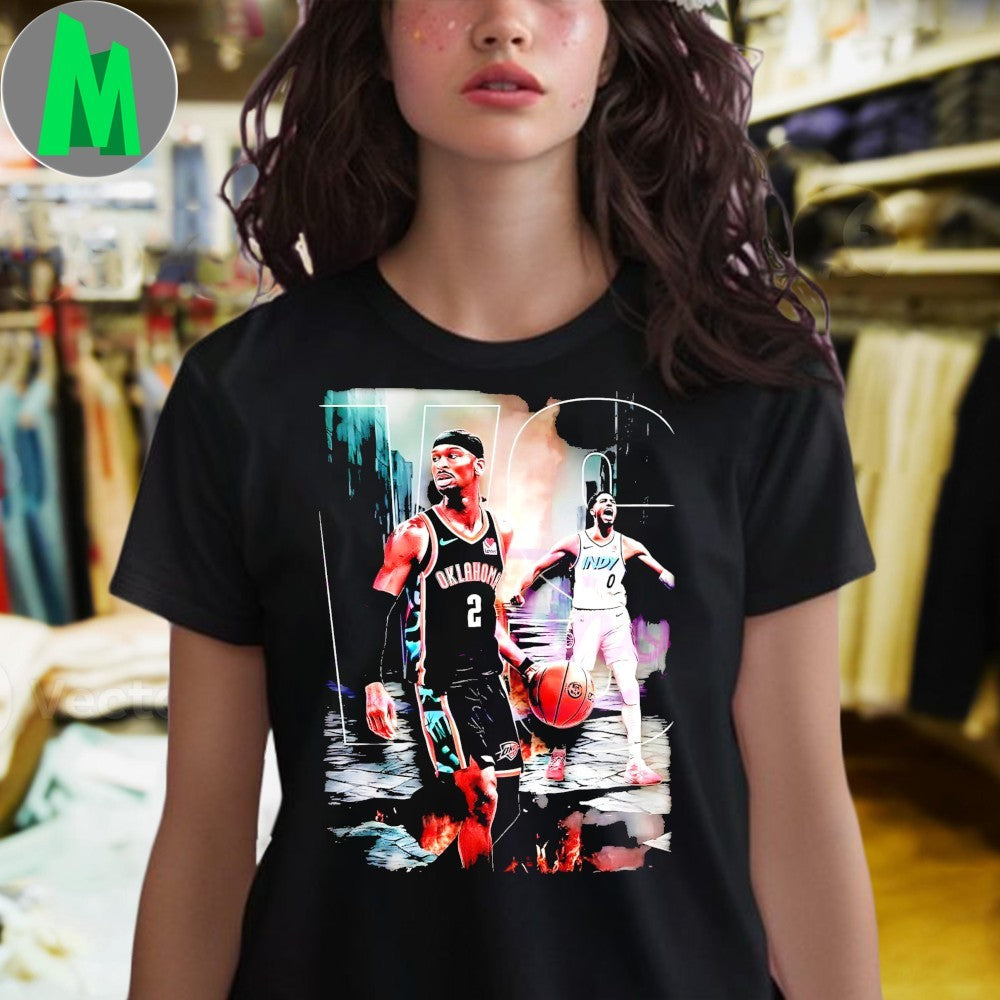 Design Shai Gilgeous-Alexander Tyrese Haliburton OKC vs Indiana NBA Showdown Graphic T-Shirt