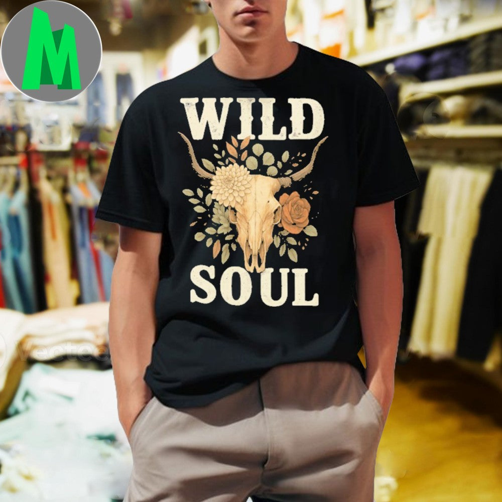 Design Wild Soul Boho Floral Bull Skull Shirt