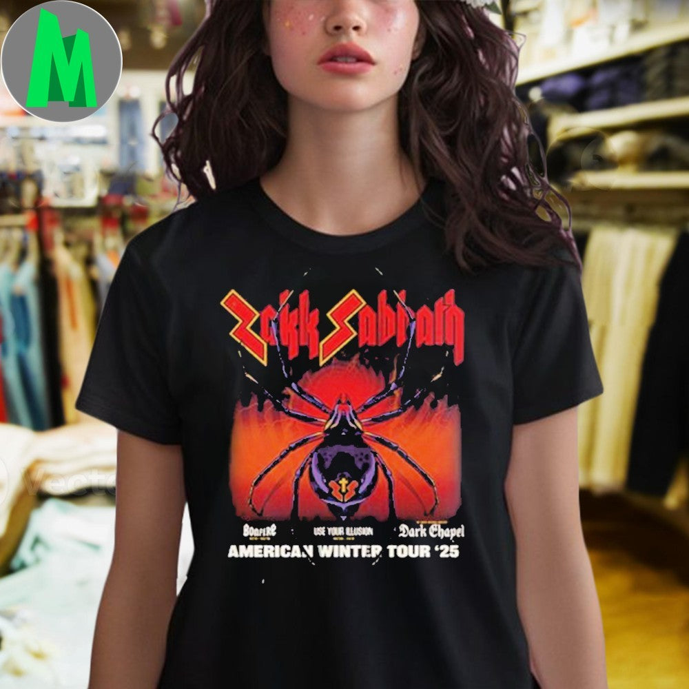 Design Zakk Sabbath Heavy Metal Spider American Winter Tour 2025 Schedule Concert Fan Shirt