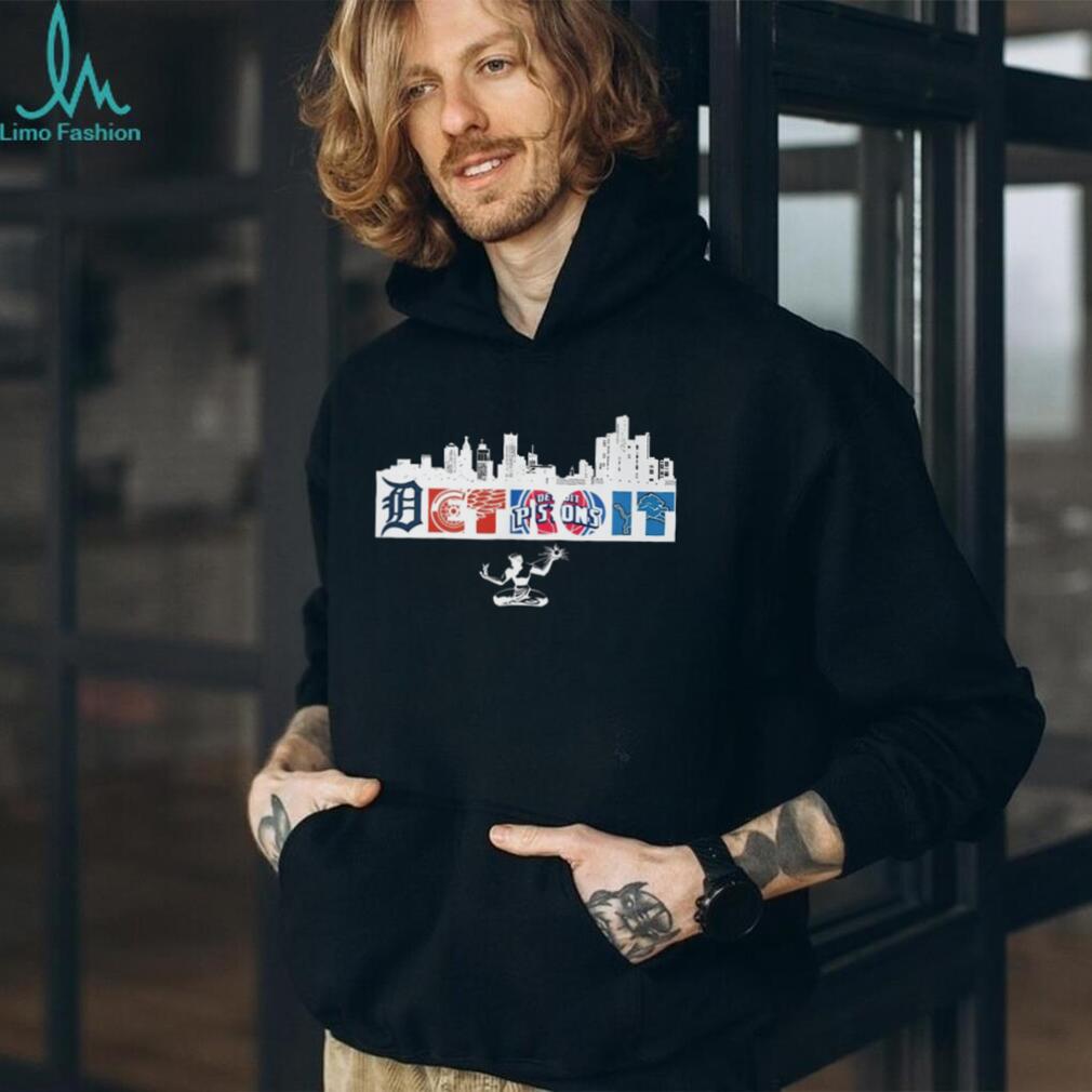 Detroit City Skyline Sports Teams Typography T Shirt
