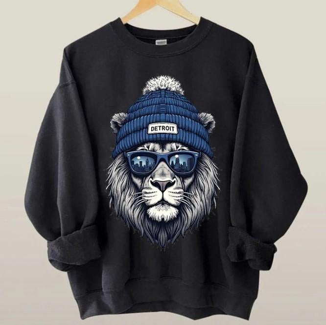 Detroit Football Crewneck Sweatshirt, Lion Mascot Sweater, Trendy Game Day Shirt, Detroit Football Fans Hoodie