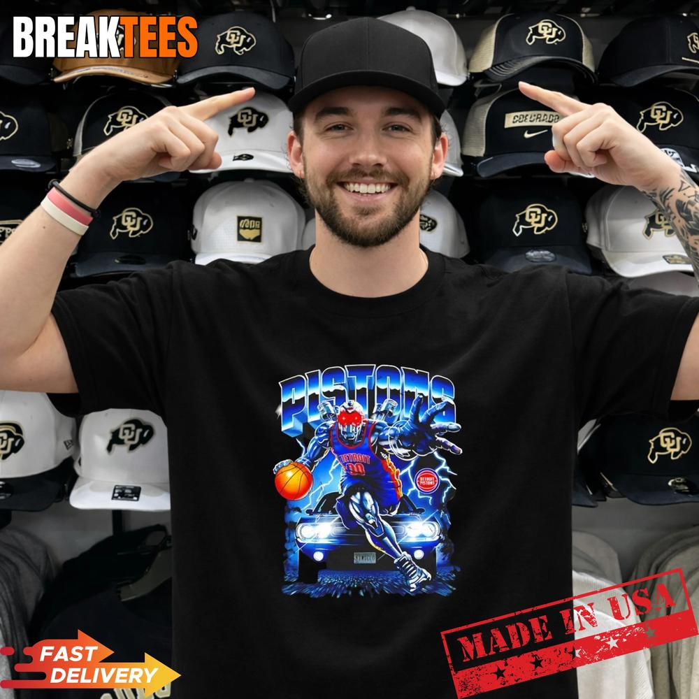 Detroit Pistons NBA Horsepower Robot T-Shirt