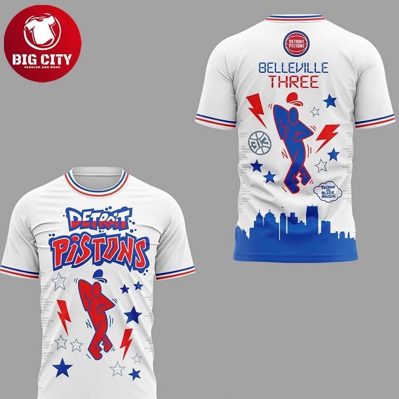 Detroit Pistons x Belleville Three 2026 Techno’s Night Two Sided Shirt