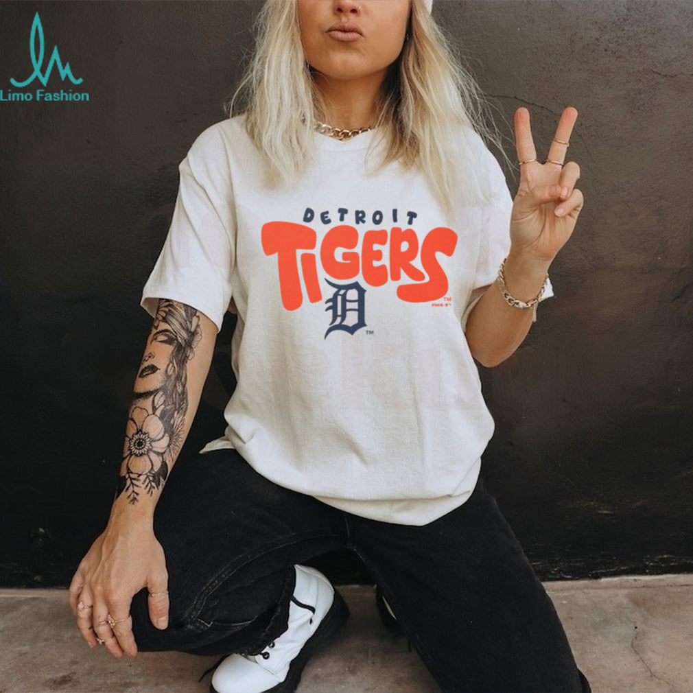 Detroit Tigers Retro Bubble Font Oatmeal Heather T shirt