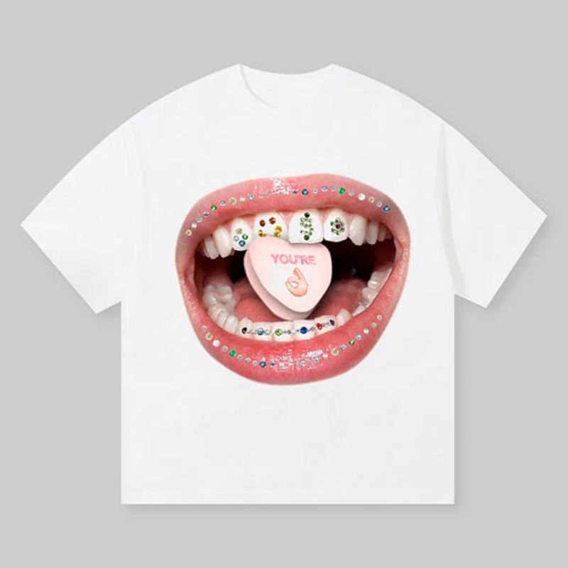 Diamond Grills Pills Print Tee, Vintage Graphic Tee, Y2k Clothing, Unisex Cotton Crewneck T-Shirt