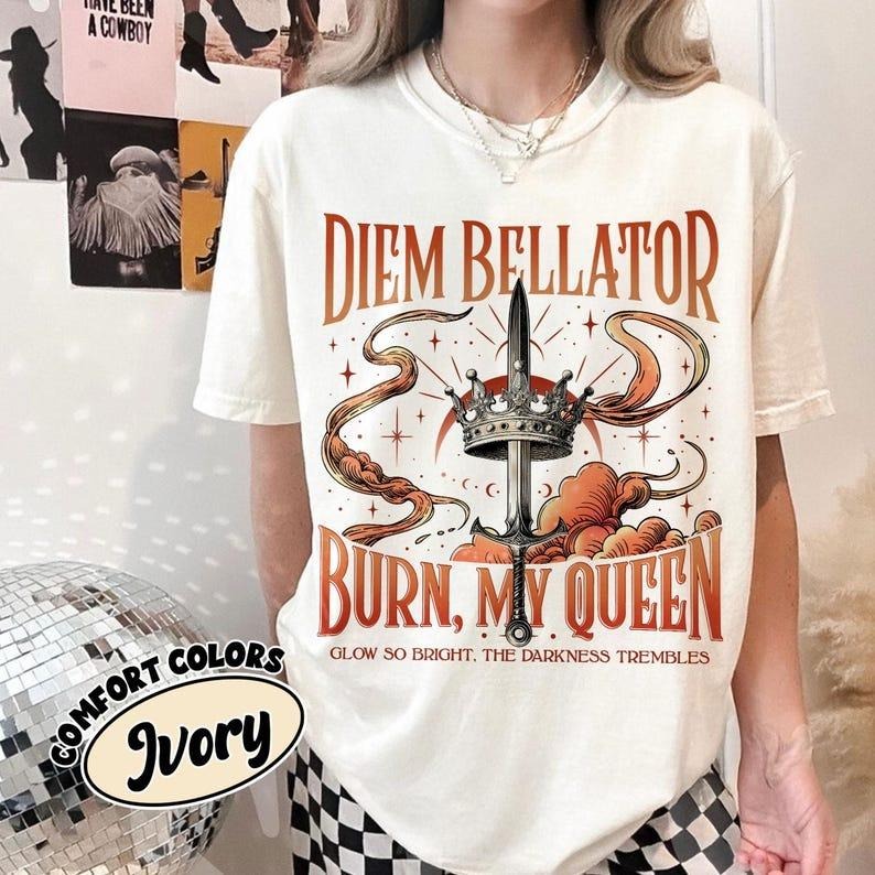 Diem Bellator Bookish Comfort Colors Shirt For Fan, Glow So Bright The Darkness Trembles T Shirt, Fantasy Sword Quote...