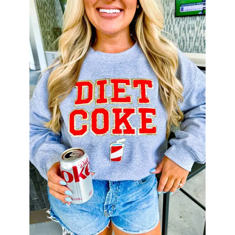 'Diet Coke' Letter Patch Cute Crew Sweatshirt, Chenille Letter Patch T-Shirts, Hoodie | UrbanDripWear.com