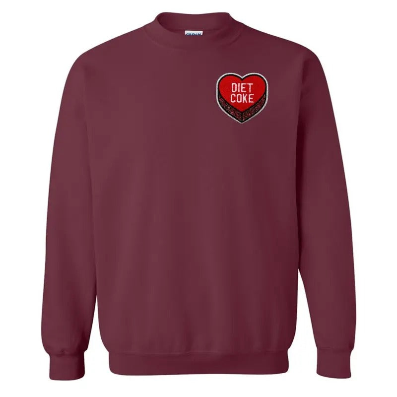 'Diet Coke Candy Heart' Letter Patch Crewneck Sweatshirt T-Shirts, Hoodie | UrbanDripWear.com