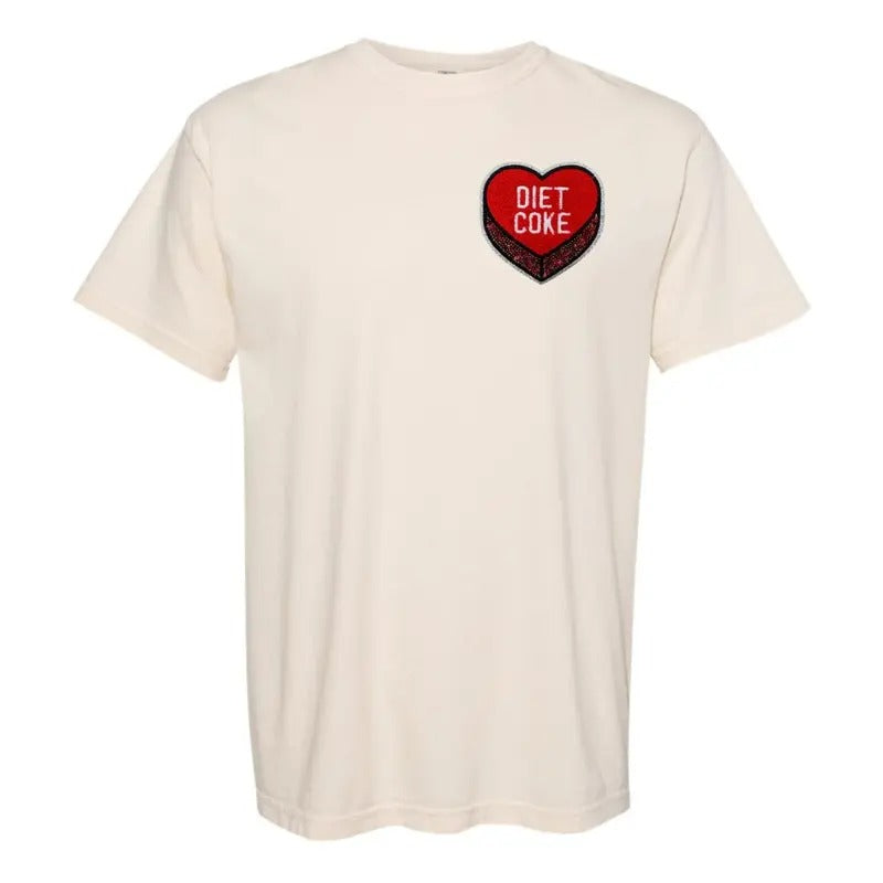 'Diet Coke Candy Heart' Letter Patch T-Shirt Hoodie, Sweatshirt | UrbanDripWear.com