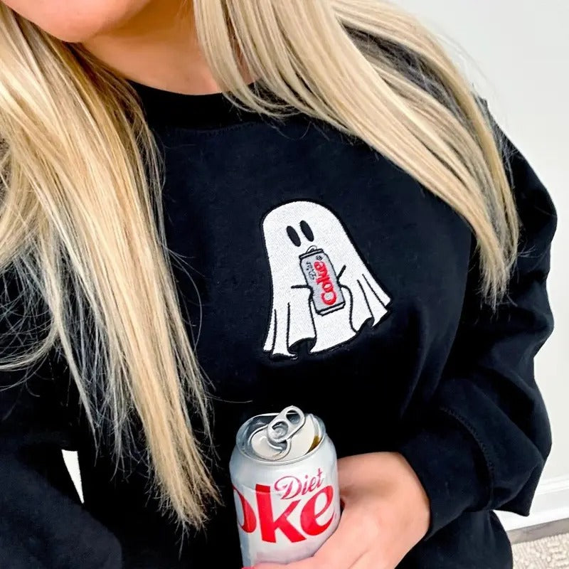 'Diet Coke Ghost' Embroidered Crewneck Sweatshirt T-Shirts, Hoodie | UrbanDripWear.com