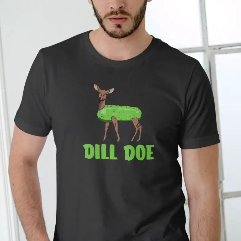 Dill Doe Deer T-Shirt - Funny Unisex Cotton T-Shirt with Green Text and Deer Design Hoodie, Sweatshirt | UrbanDripWear.com