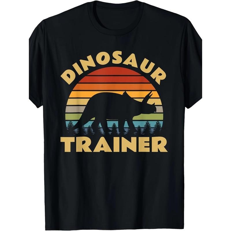 Dinosaur Trainer Sunset Graphic T-Shirt for Men - 100% Cotton Crew Neck, Short Sleeve, Regular Fit, All-Season Knit...