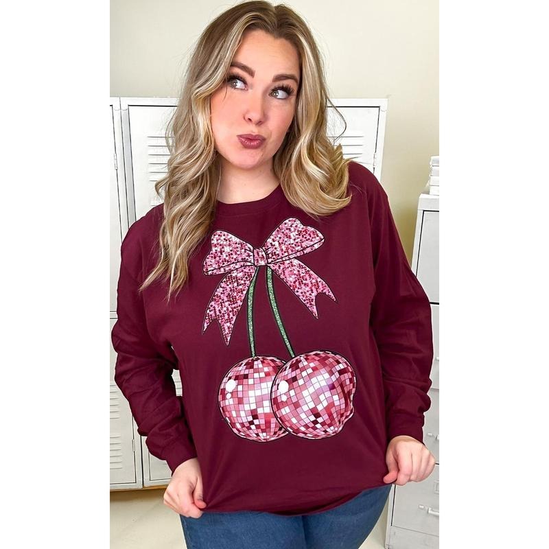 Disco Bow Long Sleeve Graphic T-Shirt Hoodie, Sweatshirt | UrbanDripWear.com