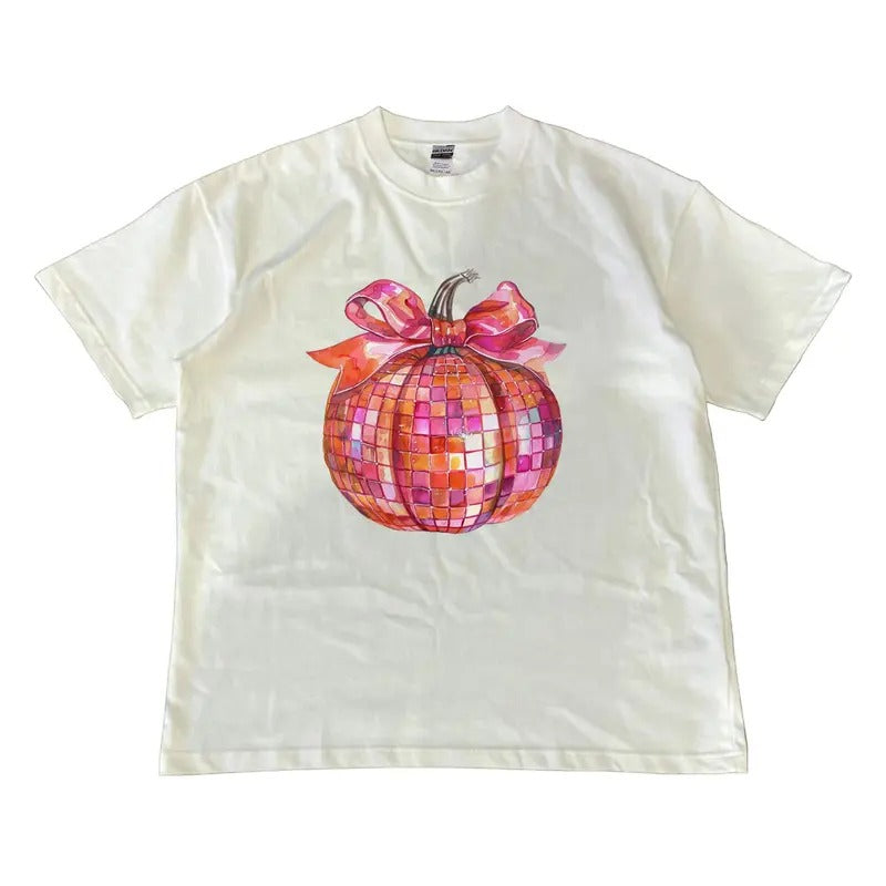 Disco Pumpkin T-shirt, Coquette T-shirt, Pumpkin Season T-shirt, Crewneck Halloween Shirt, MW Unisex Shirt Menswear Top...