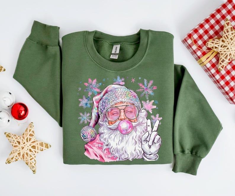 Disco Santa Christmas Sweatshirt, Merry Christmas Family Shirt, Christmas Sweatshirt, Holiday Sweater, Merry Christmas...