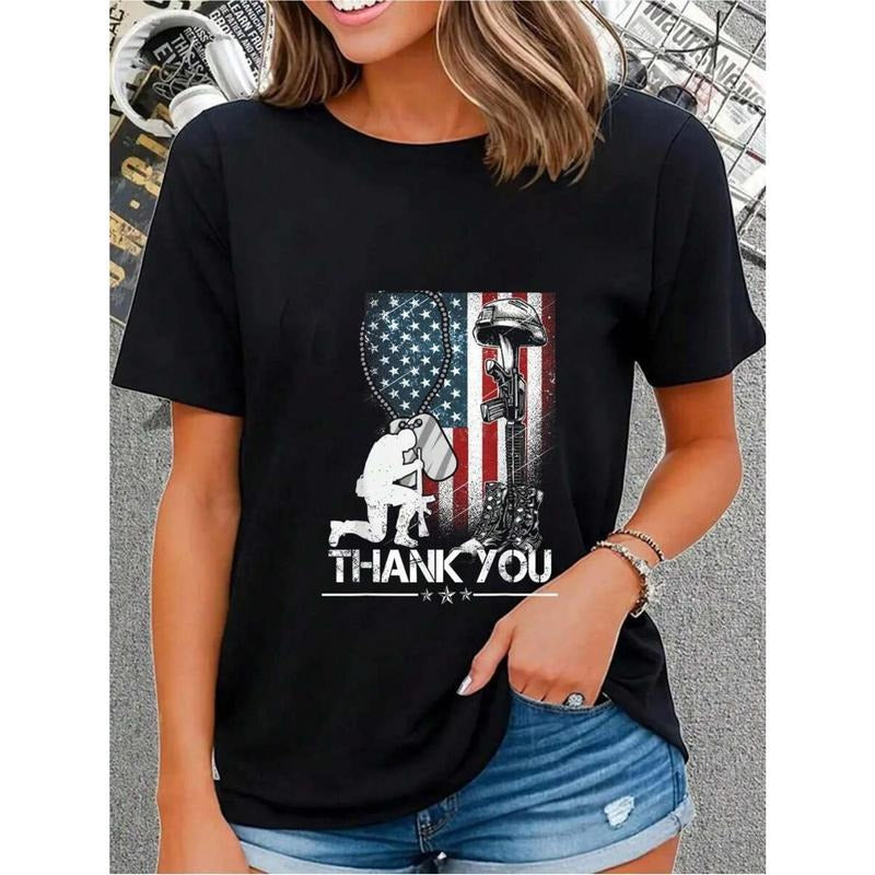 Distressed American Flag Military Graphic T-Shirt