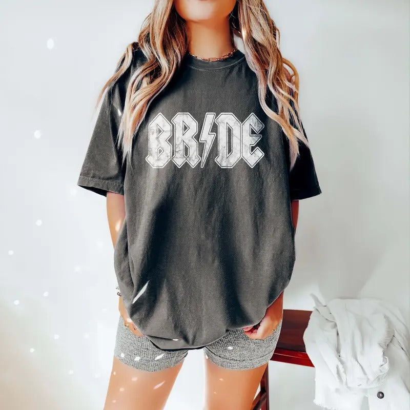 Distressed Bride T-Shirt Edgy Rock Cool Bride Shirt for Women Casual Party Wear Crewneck Short Sleeve Tee Top Hoodie,...