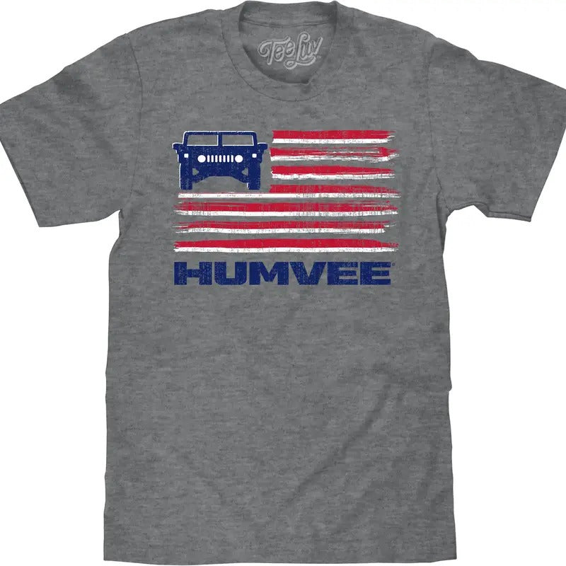 Distressed Humvee American Stars and Stripes T-Shirt - Graphite Heather Hoodie, Sweatshirt | UrbanDripWear.com
