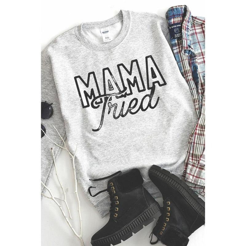 Distressed Mama Tried Heavy-weight Crew Sweatshirt T-Shirts, Hoodie | UrbanDripWear.com